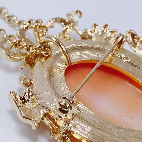 Amedeo Butterfly Lady Face Cameo Pendant Necklace Victorian Revival Brooch - Picture 12 of 15